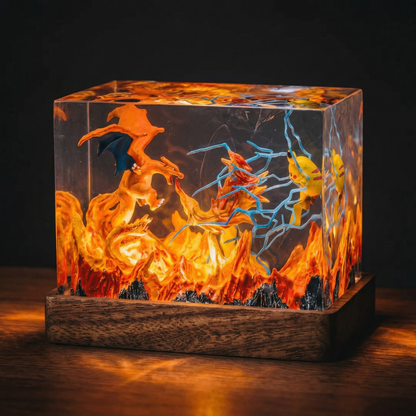 Lampe résine Dracaufeu vs Pikachu