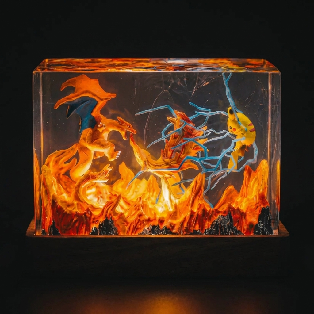 Lampe résine Dracaufeu vs Pikachu