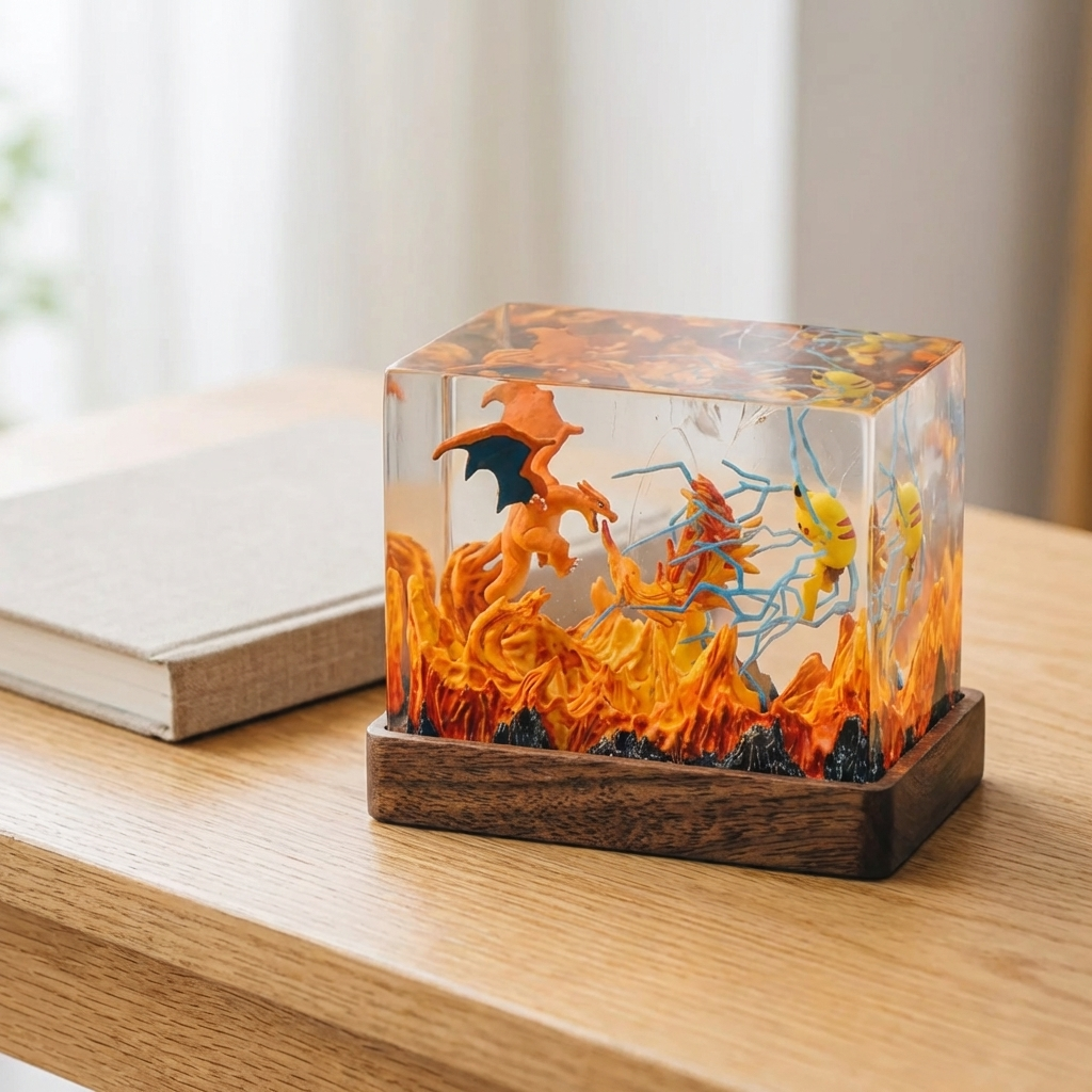 Lampe résine Dracaufeu vs Pikachu