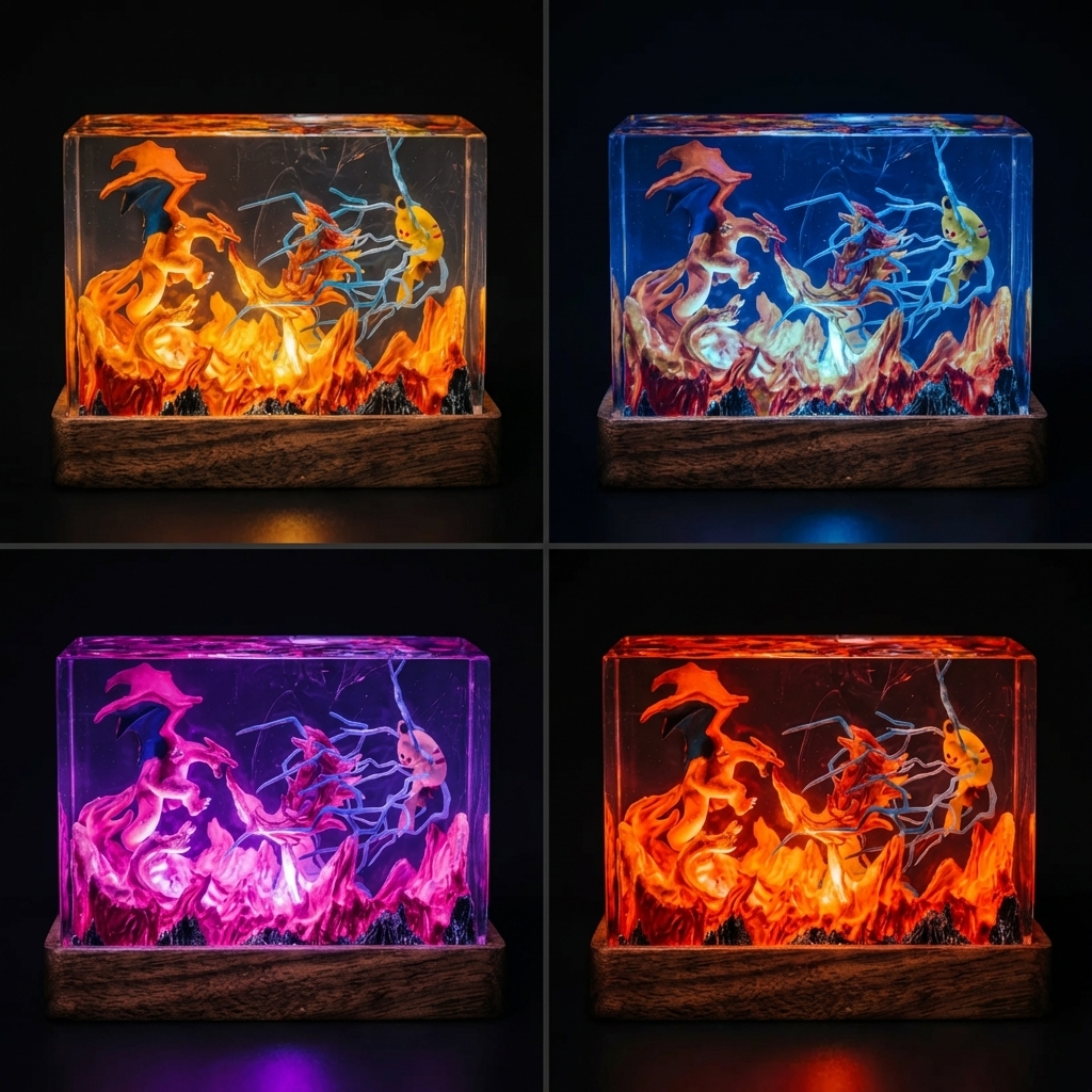 Lampe résine Dracaufeu vs Pikachu