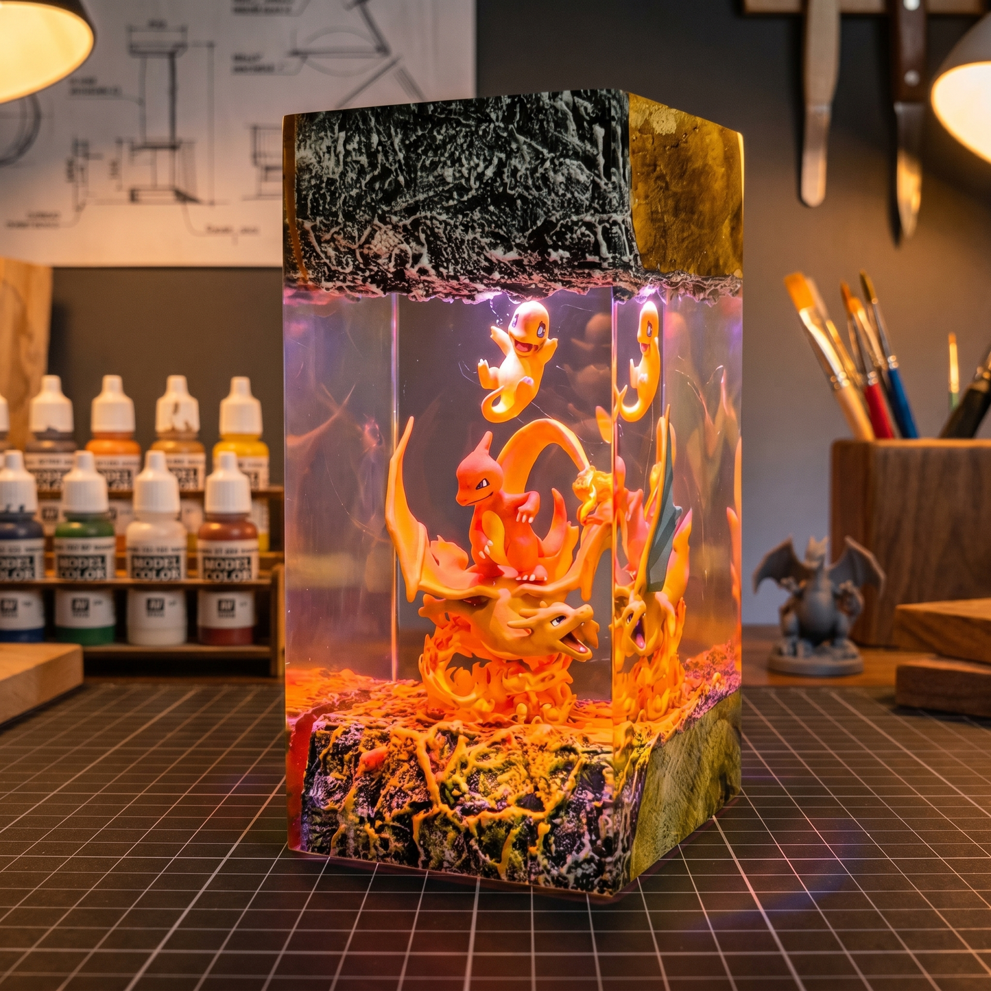 Lampe résine Dracaufeu, Réptincel, Salamèche